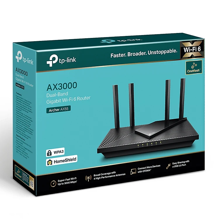 Bộ Phát Wifi TP-Link Archer AX55 Chuẩn Wi-Fi 6 AX3000 - Hàng Chính Hãng